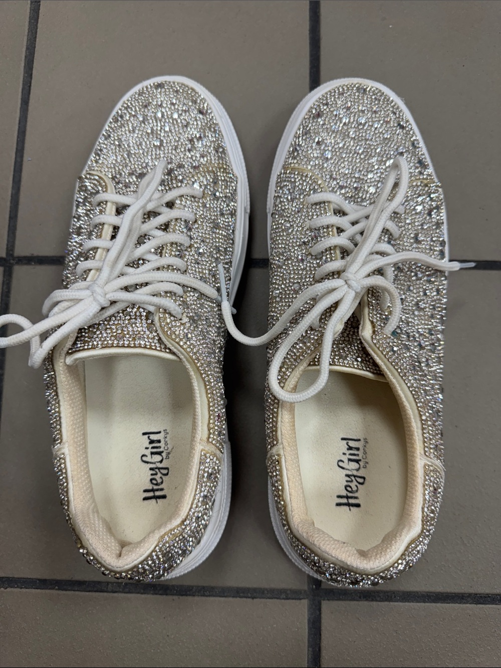 Corkys Women's Crystal Lace-Up Sneakers in Champagne